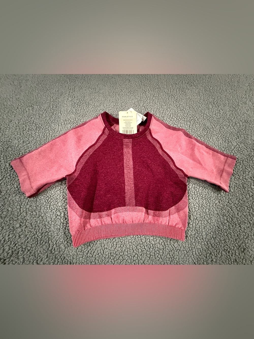 Fabletics Pink and Maroon Colorblock Cropped Crew Top